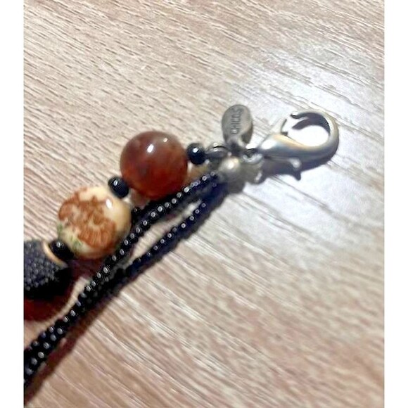 Chico's 4 Strand Boho Bold Faux Agate Cloisonne Seed Beads Pendant 21" Necklace - Picture 7 of 7